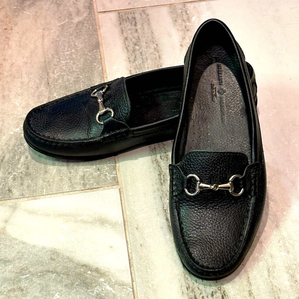 Black Leather Horsebit Loafers for Women